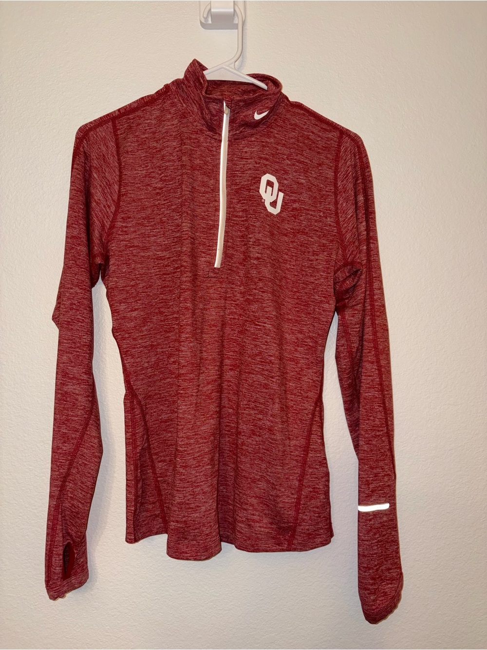 Nike Women's Heathered Crimson Quarter-Zip Pullover with OU Logo